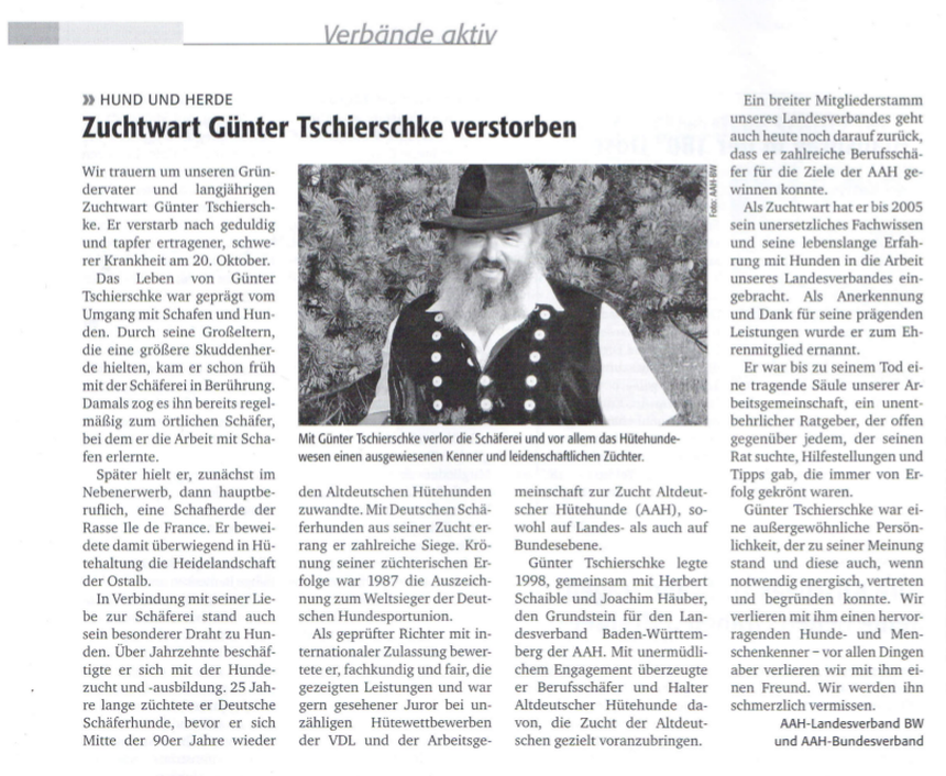 Nachruf Günter Tschierschke, Deutsche Schafzucht November 2011